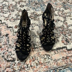 Black suede Nine West strappy black heeled sandals